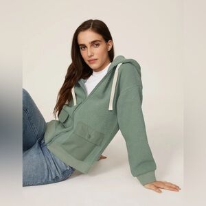 Madewell Faux Sherpa Zip Hoodie Jacket Green Fleece‎ Pockets Women's M